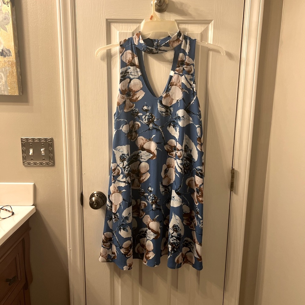 Blue Floral Mini Dress - Size Small